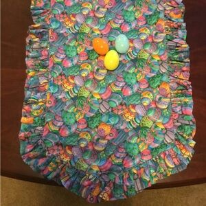 Cotton Table Runner with Easter Eggs and Ruffled Edges